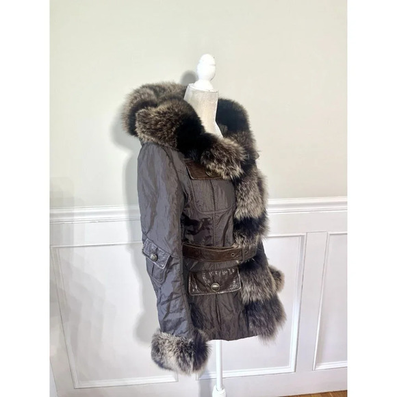 Intuition Paris Fox Fur Trimmed Luxe Belted Parka Jacket 38 6 - Picture 3 of 7